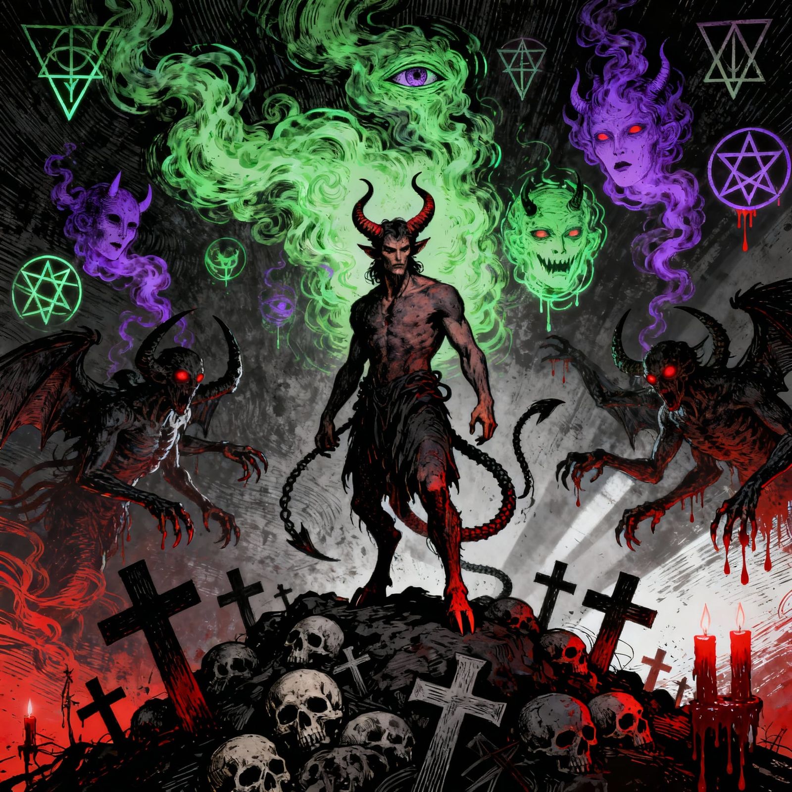 Sinister Satanic Symbolism in Macabre Horror Style