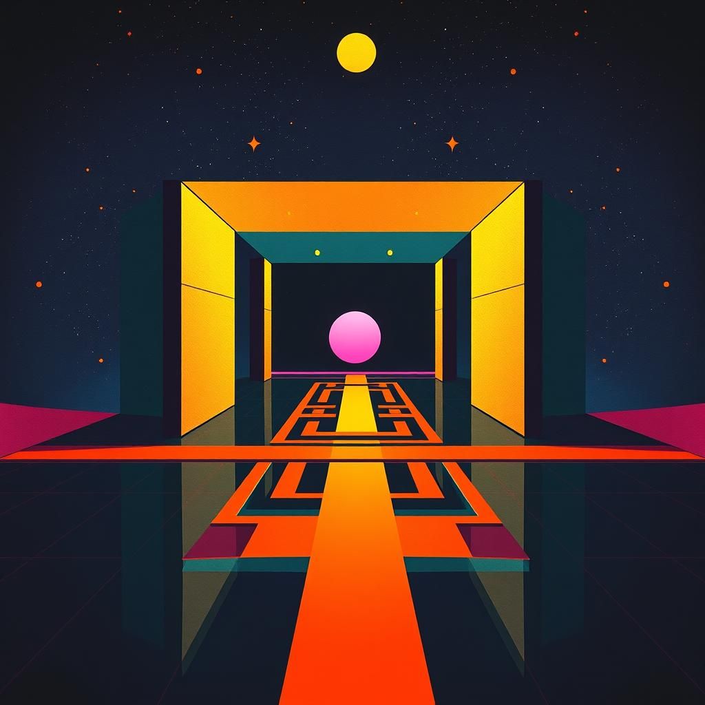 Liminal 80s Scene in Crocheted Pop Art Style