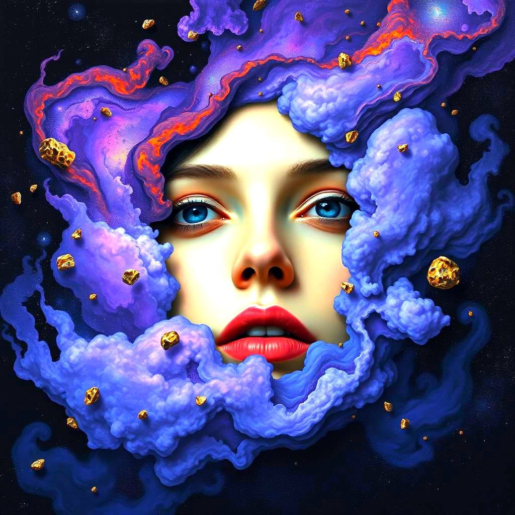 Surreal Cosmic Portrait in Max Ernst Style