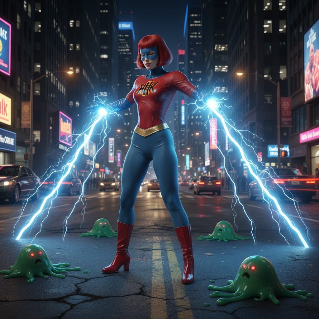 Superheroine Strikes with Lightning in Urban Battle
