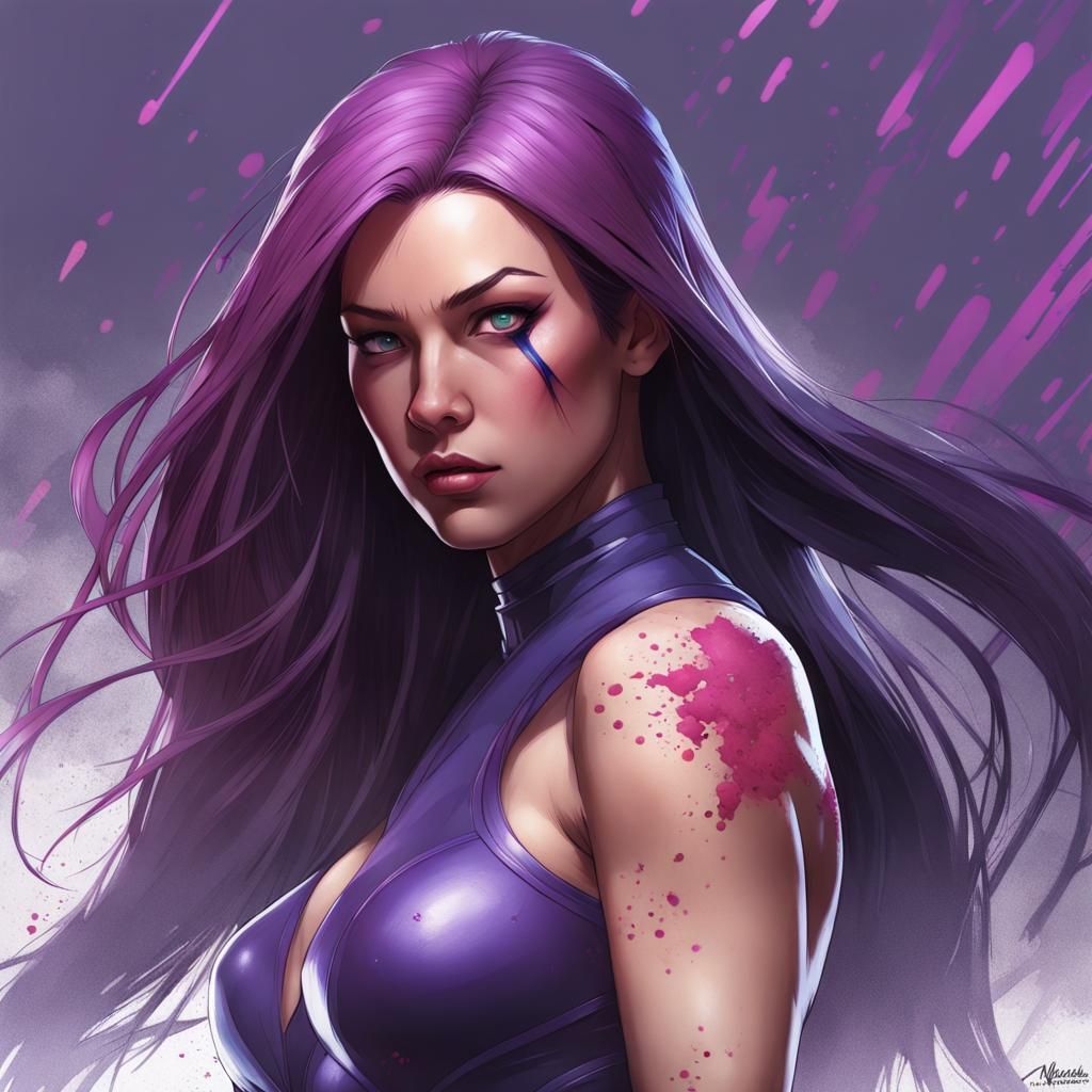 Detailed Splatter Art Portrait of Psylocke