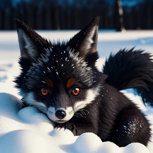 Glowing-Eyed Fox Cub in Frozen Winter Scene