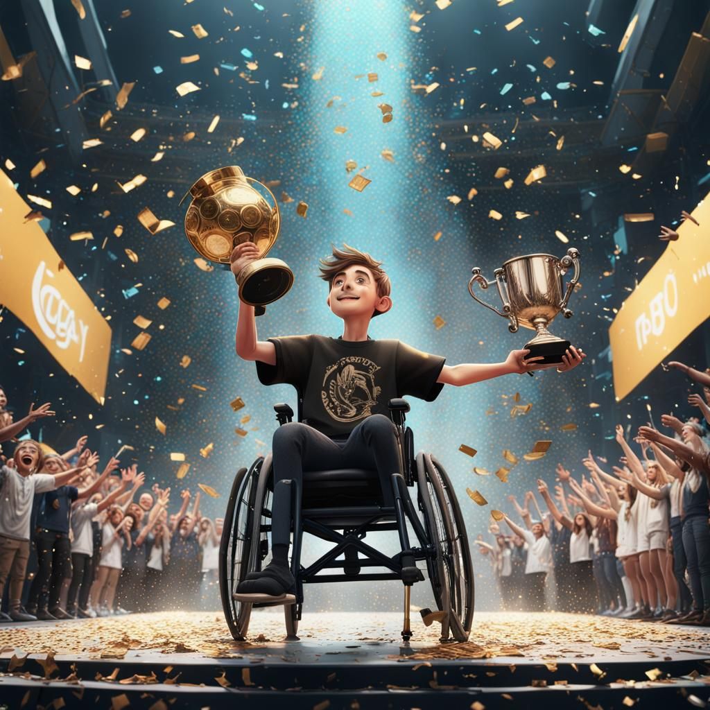 Boy in Wheelchair Celebrates Victory as Digital Art