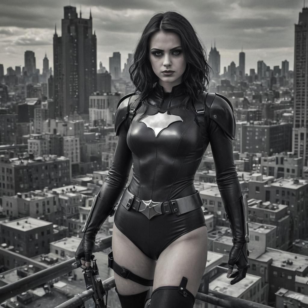 Raygun Gothic Superheroine in Retro Cityscape