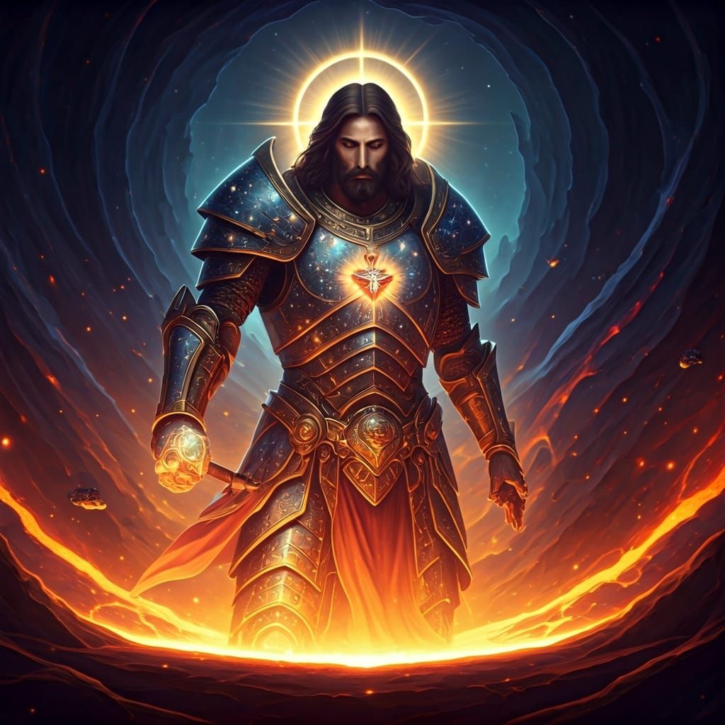 Cosmic Christ Forges Stars in Nebula, Dark Fantasy Art