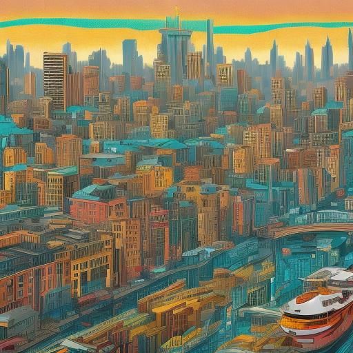 Vorticist Cityscape Painting with Machines