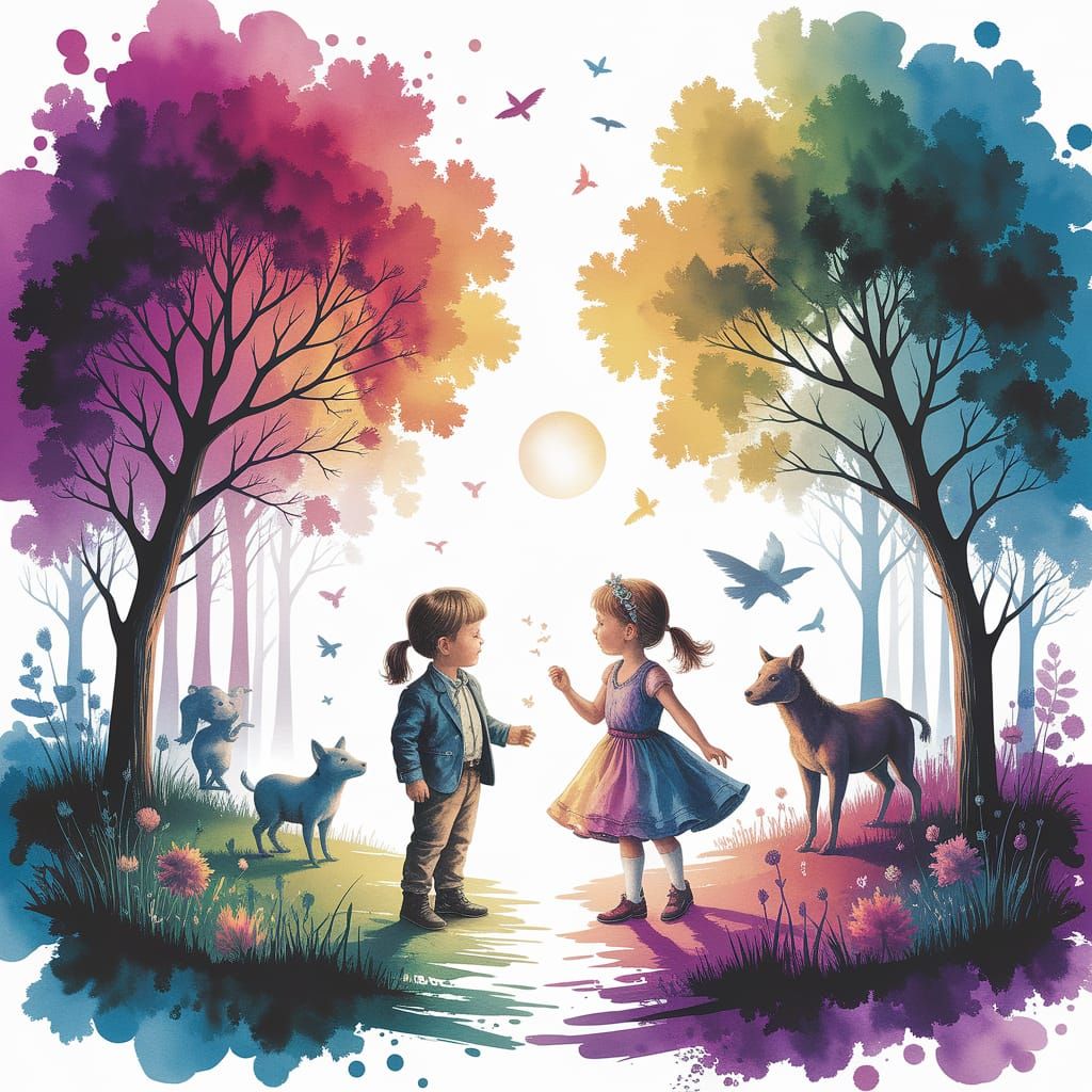 Kidcore Watercolor Clearing with Sunlight