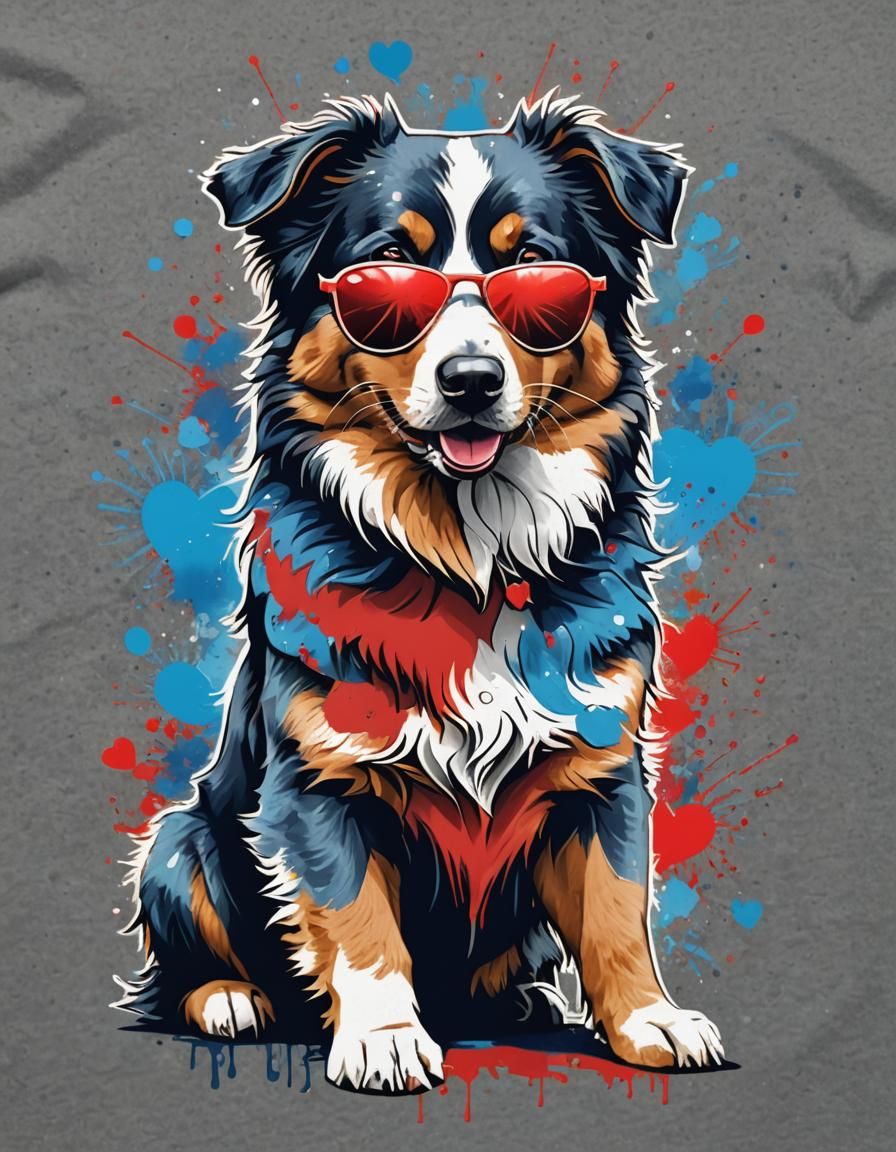 Stylish Australian Shepherd Graffiti Art T-Shirt Design