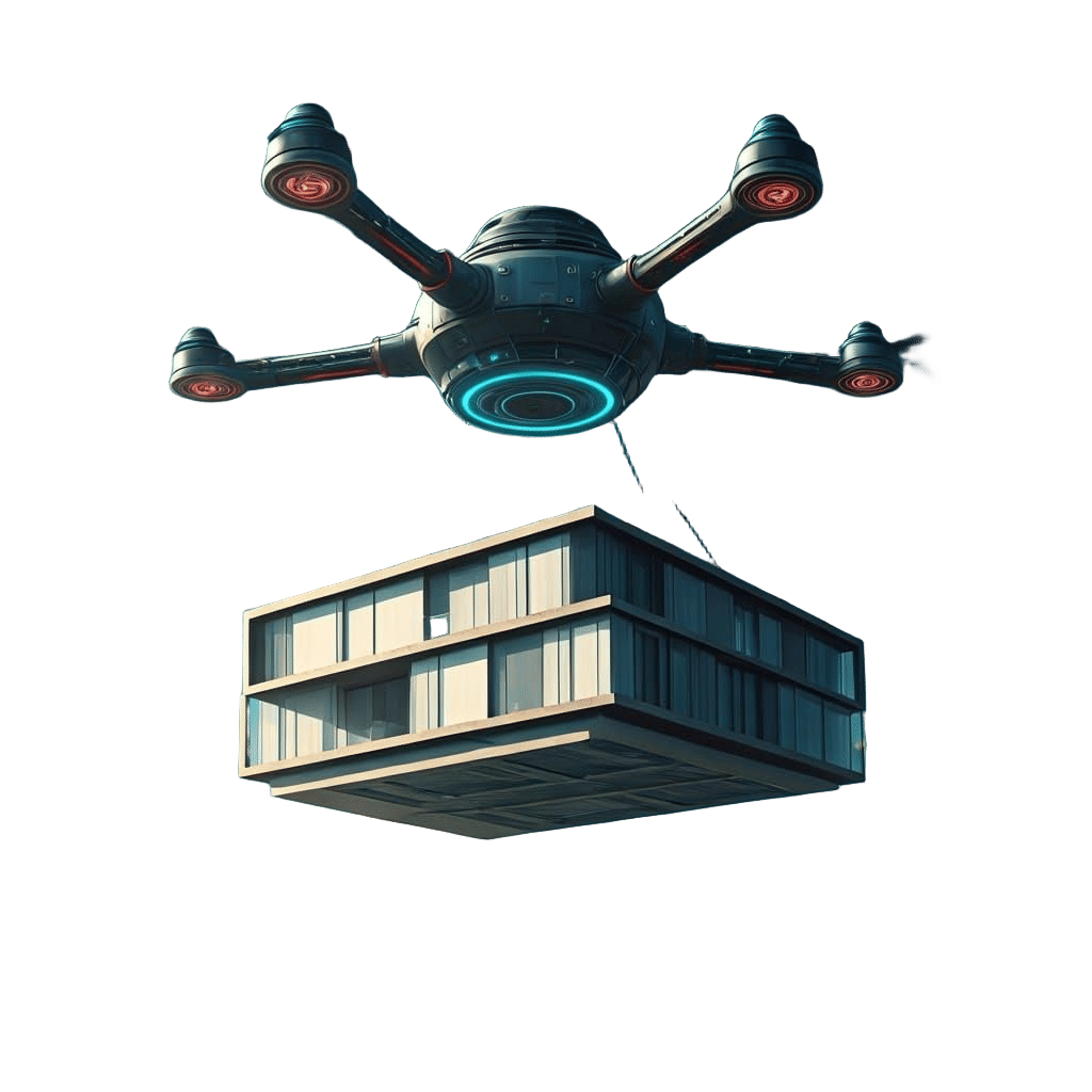 Futuristic Drone Transports Sleek House to a Brilliant Blue ...