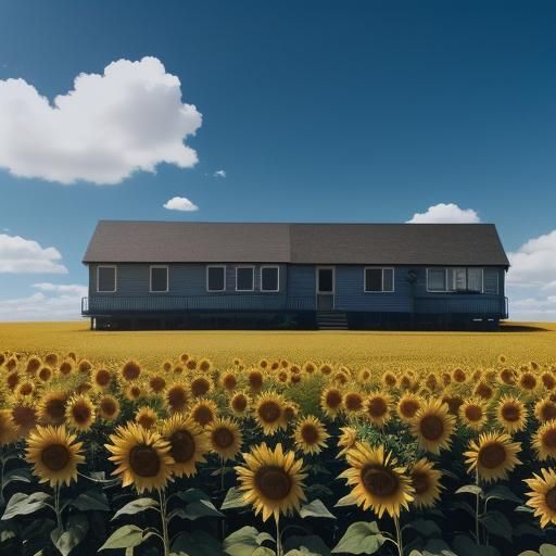 House in a Dreamcore Sunflower Field