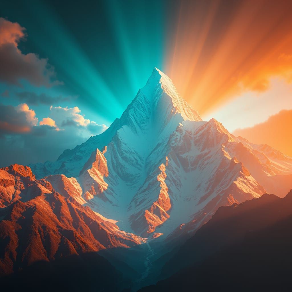 Majestic Mountain Rises in Dramatic Volumetric Light