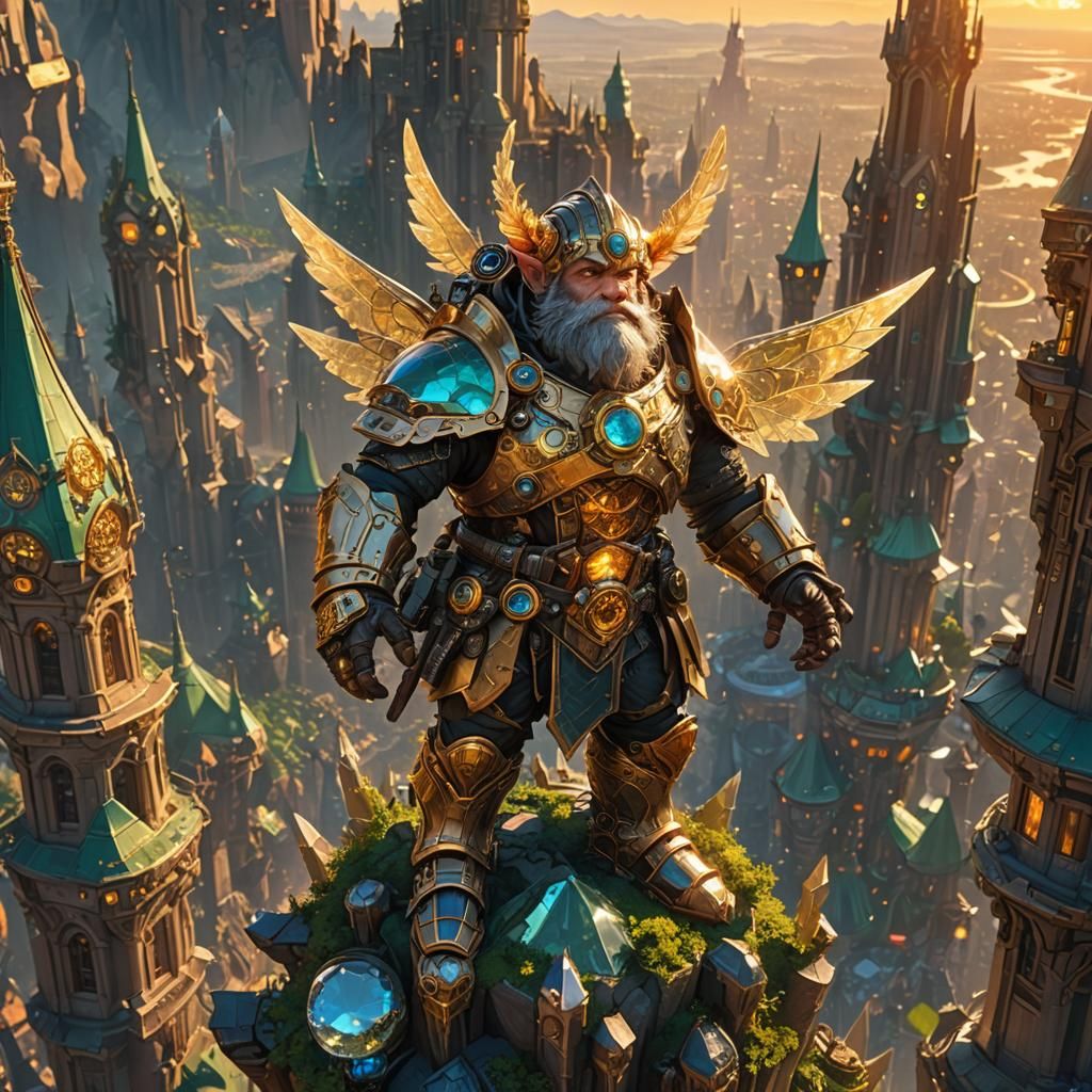 Zenithal Dwarf in Solarpunk Cityscape