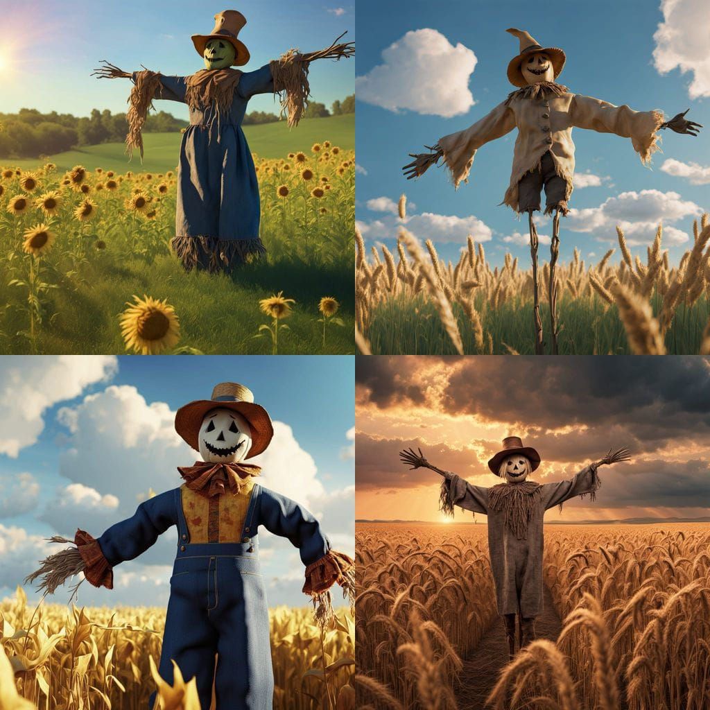 Stunning Digital Scarecrow in a Sunlit Field