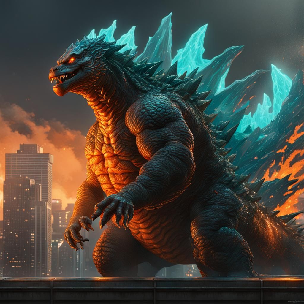 Godzilla Concept Art in Hyperdetailed Style