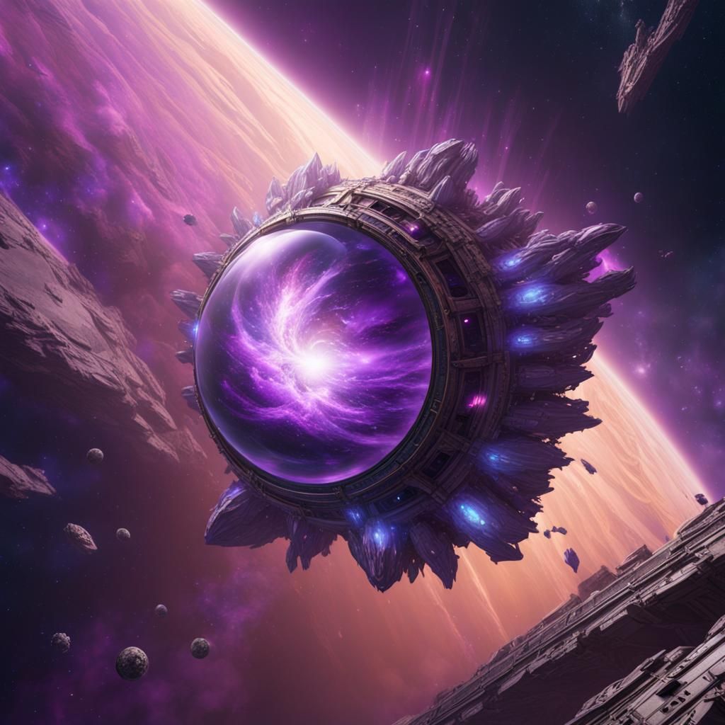 Amethyst Gem Floating in Space, Detailed Matte Painting
