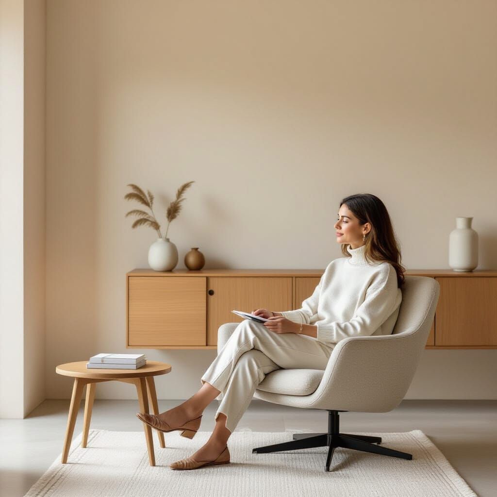 Elegant Minimalist Room with Woman