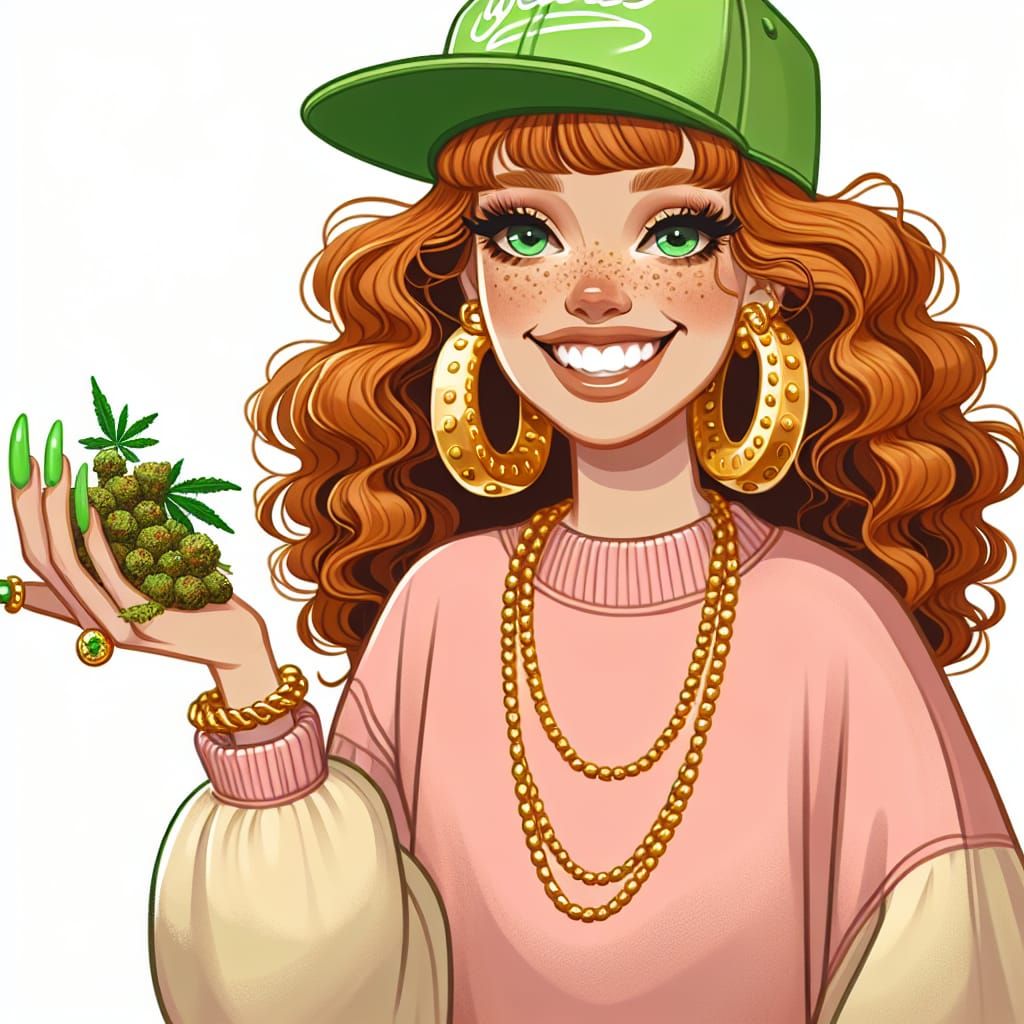 Cartoon Woman with Red Hair and Plant Nuggets