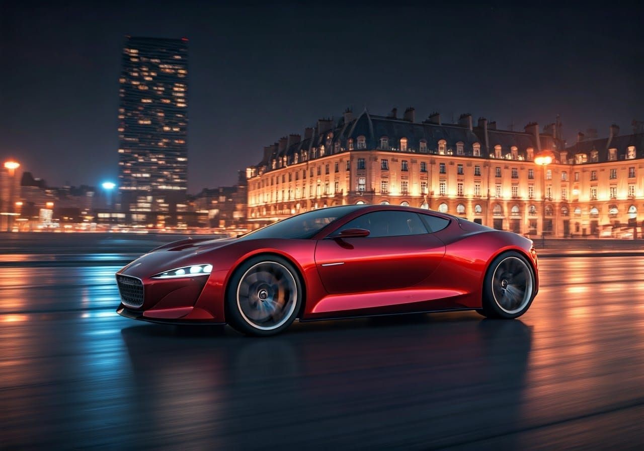 Epic Red Dreamcar Speeds Through Nancy City at Night