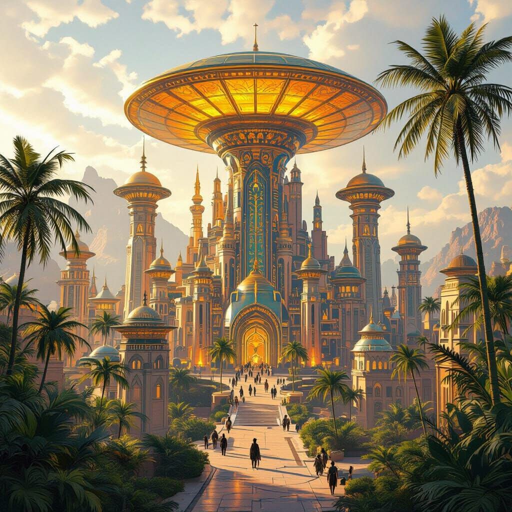 Futuristic Wakanda Cityscape with Golden Roof