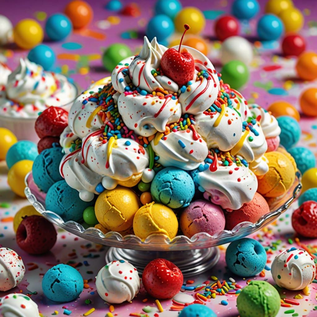 Rainbow Sundae in Colorful Splatter Art Style