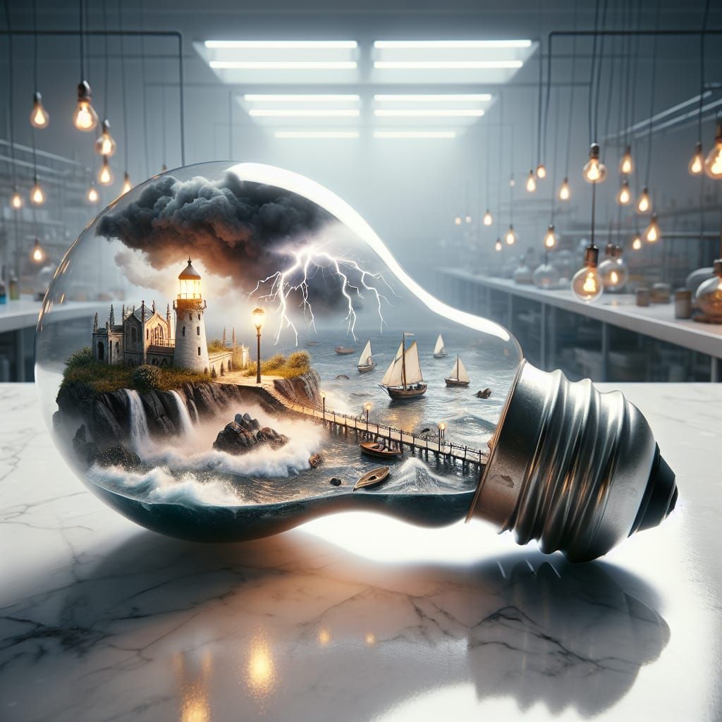 Island Wharf in a Bulb with Raging Storm