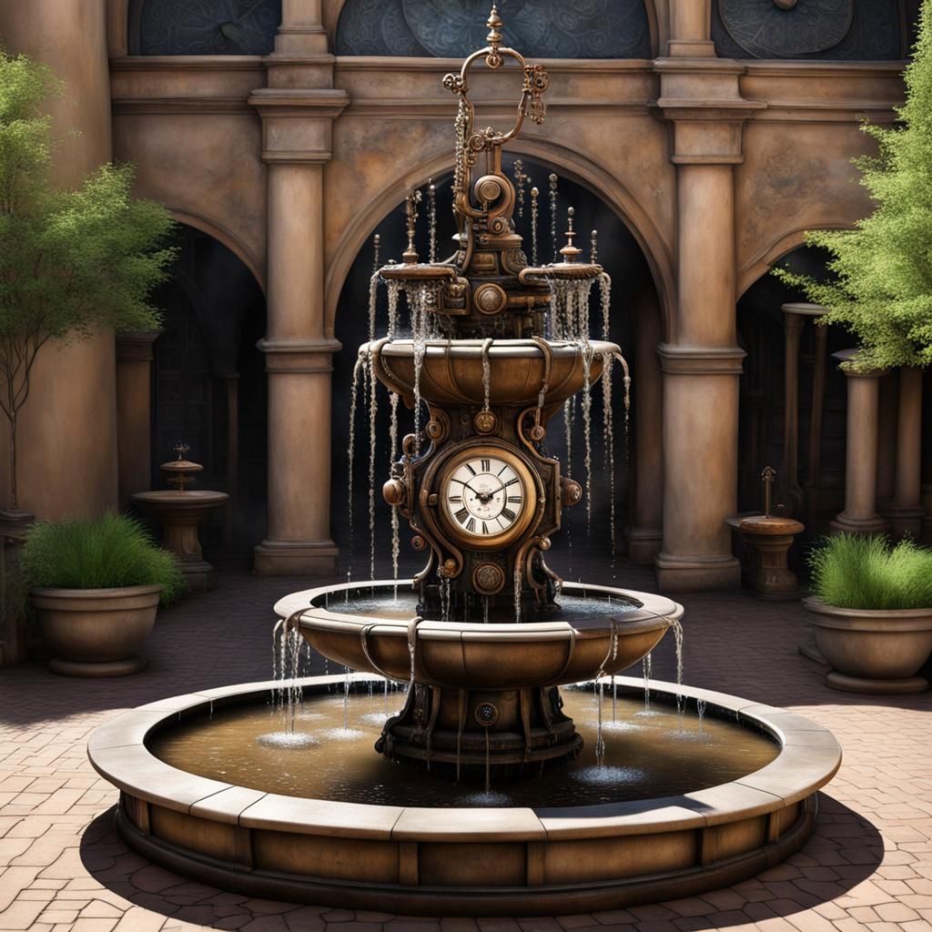 Steampunk Clockpunk Fountain with Water Features