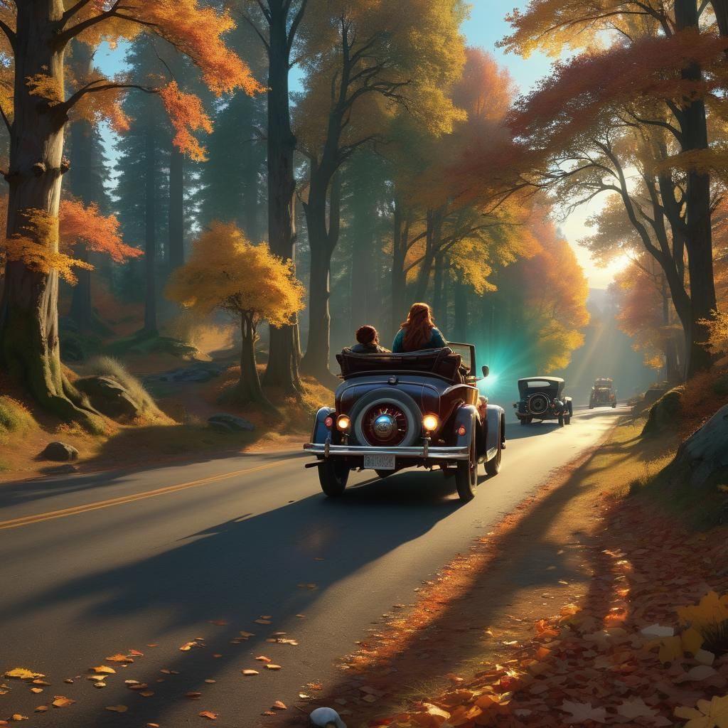 Cinematic Autumnal Scene with Sun Goddess