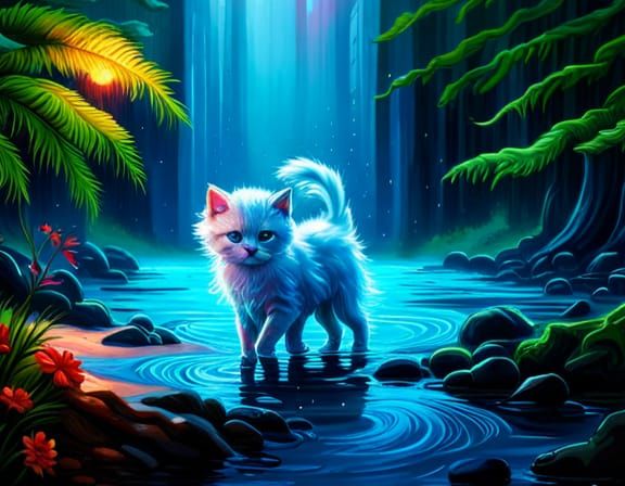 Water Kitten Elemental Art in Analogous Colors
