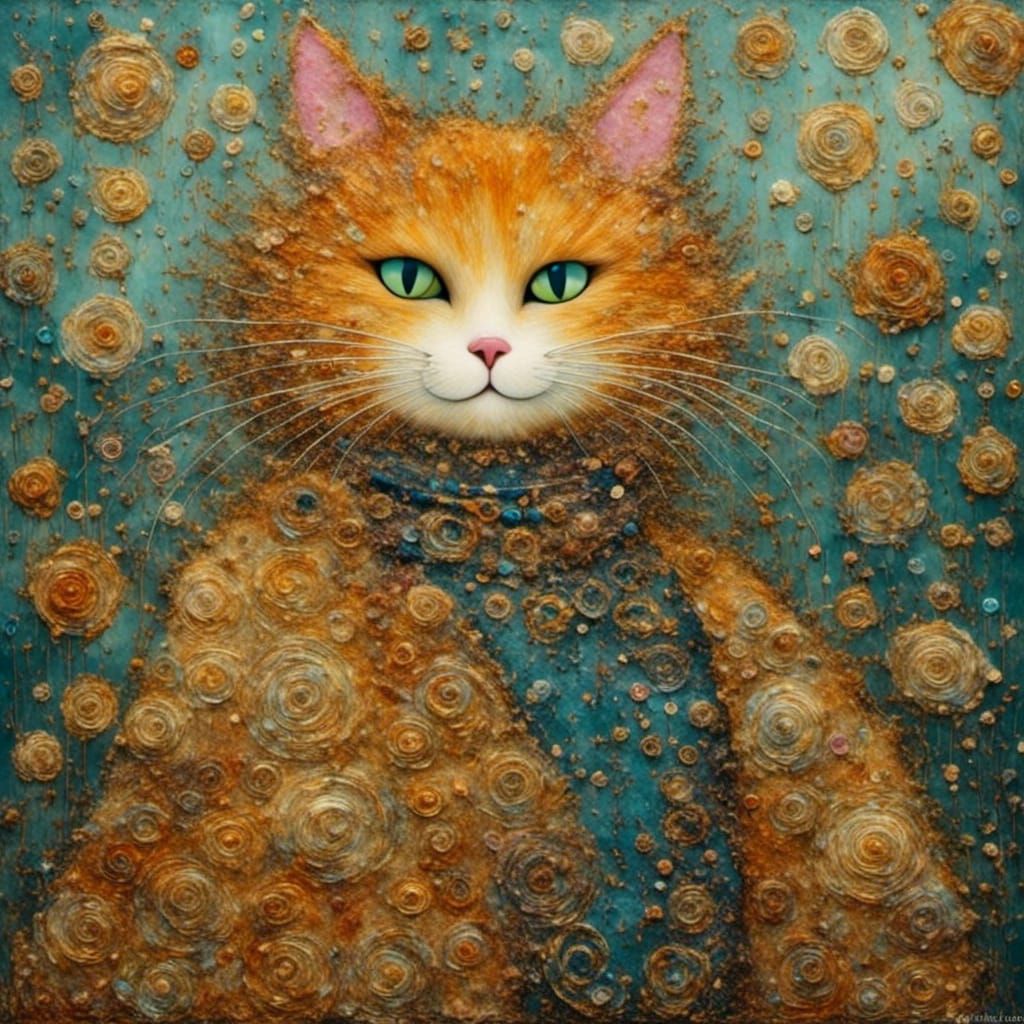 Vivacious Ginger Cat in Gustav Klimt Style
