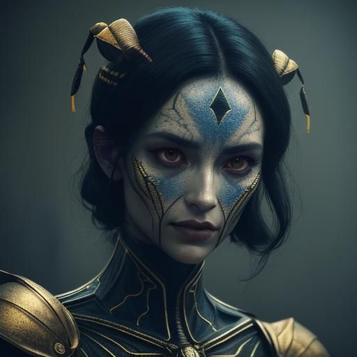 Macabre Insect Woman in Dimly Lit Alleyway