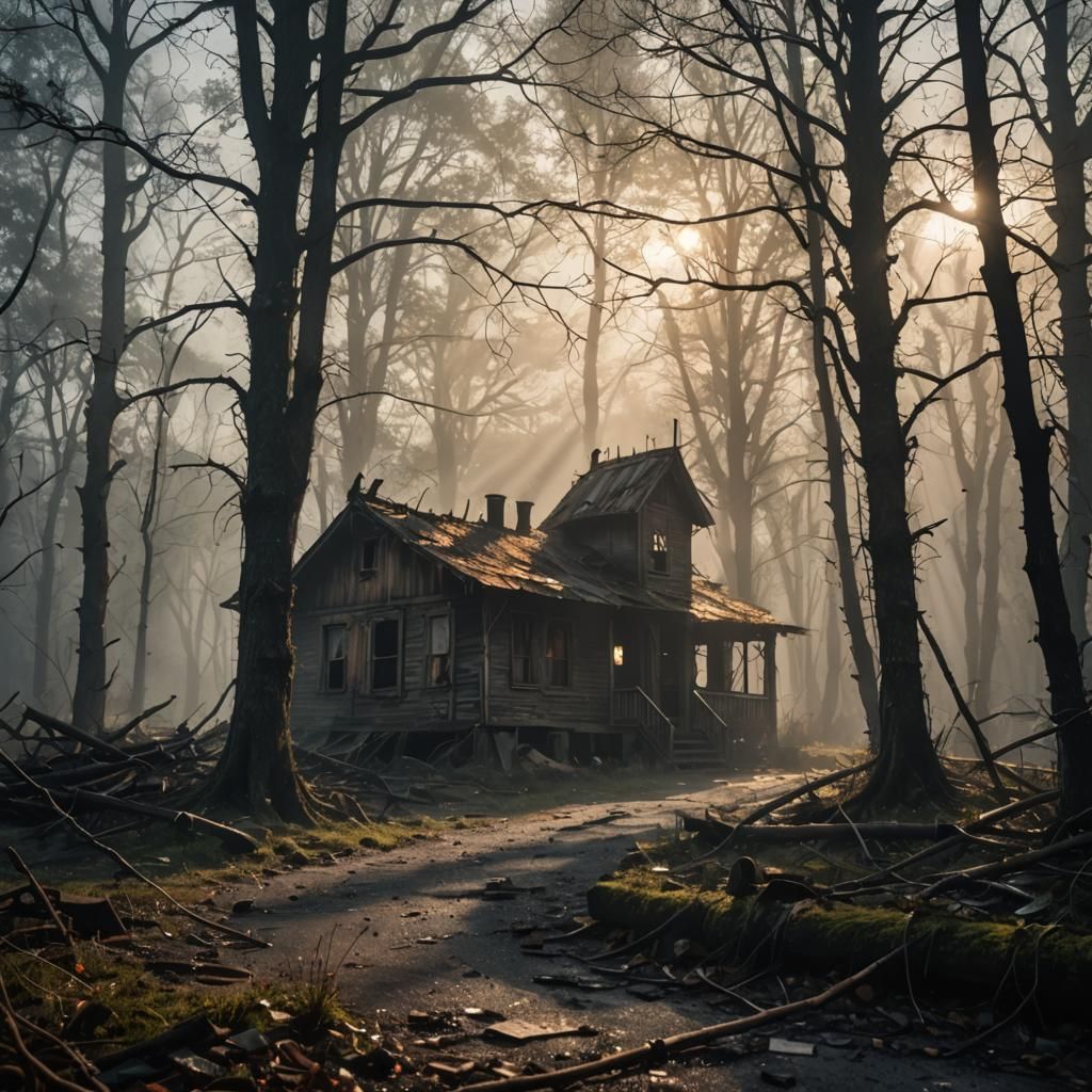 Dystopian Post-Apocalyptic Scene in Silent Hill Style