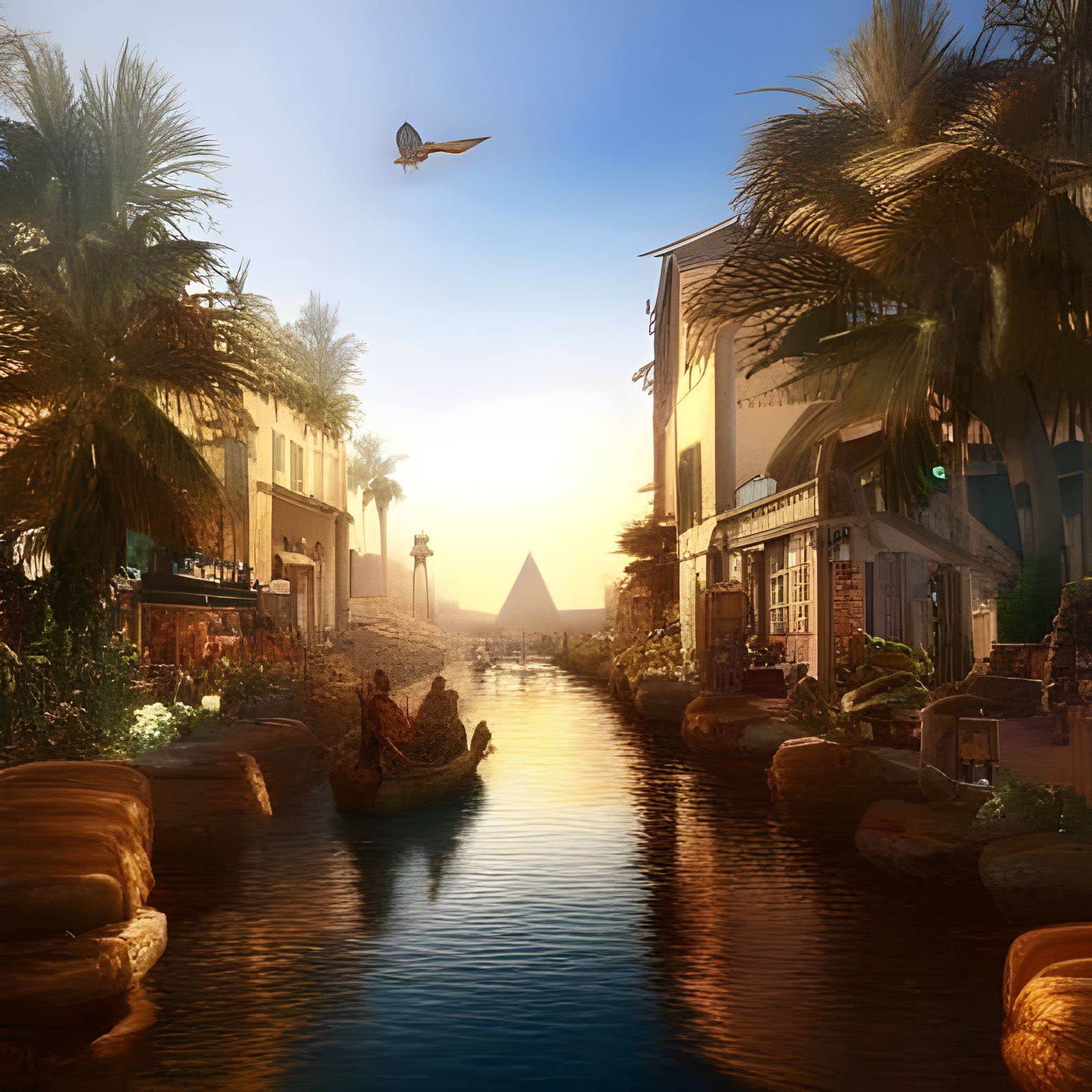 Egyptian Nile Port Scene in Splash Art Style