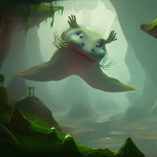 Fantastical Axolotl Detailed Matte Painting