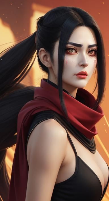 3/4 Body Portrait of a young beautiful Israel female Haohmaru, the key characters in "Samurai Spirits, Zero" is in a fig...