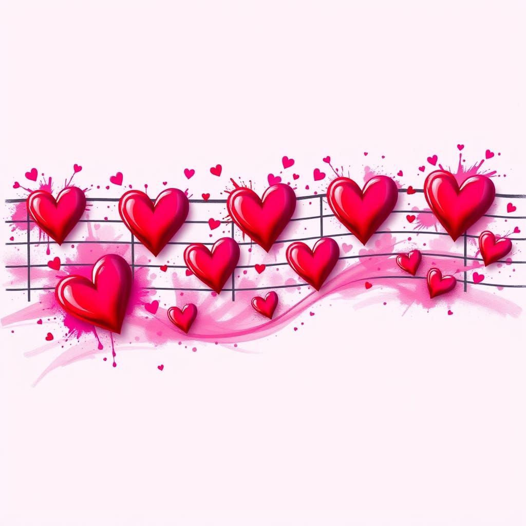 Musical Staff of Hearts in Pink Waves