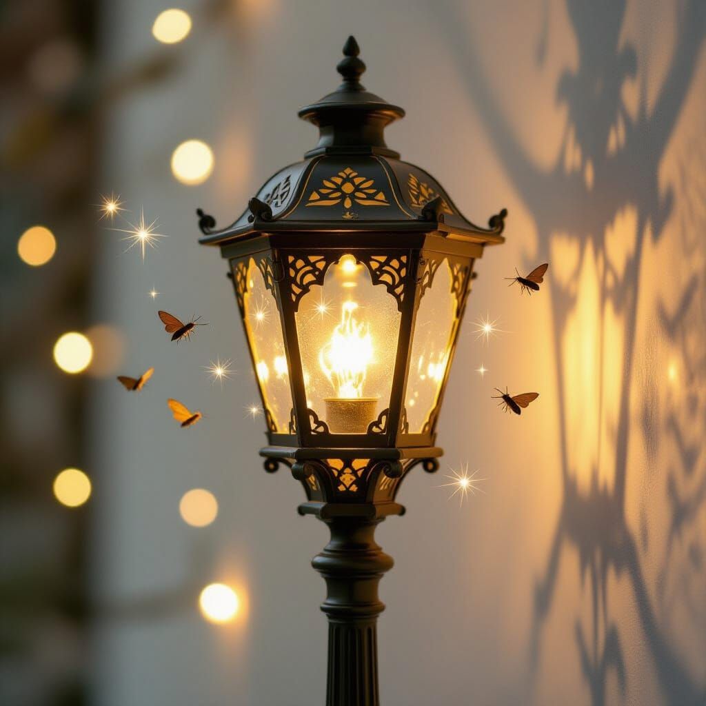 Electric Spirit Dancing Inside Ornate Streetlamp