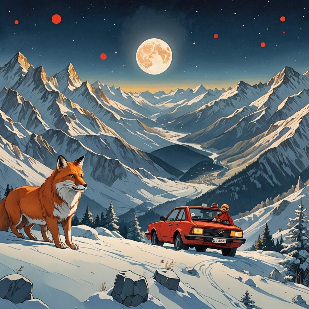 Full Moon Over Alps With Scientist and Space Station