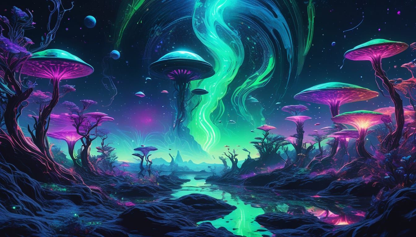 Cosmic Dreamscape in Vibrant, Iridescent Hues