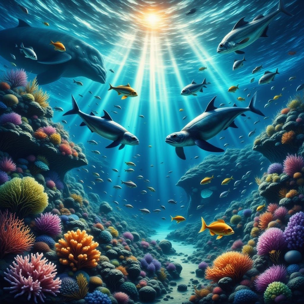 Underwater Coral Reef Ecosystem in Oil Painting Style