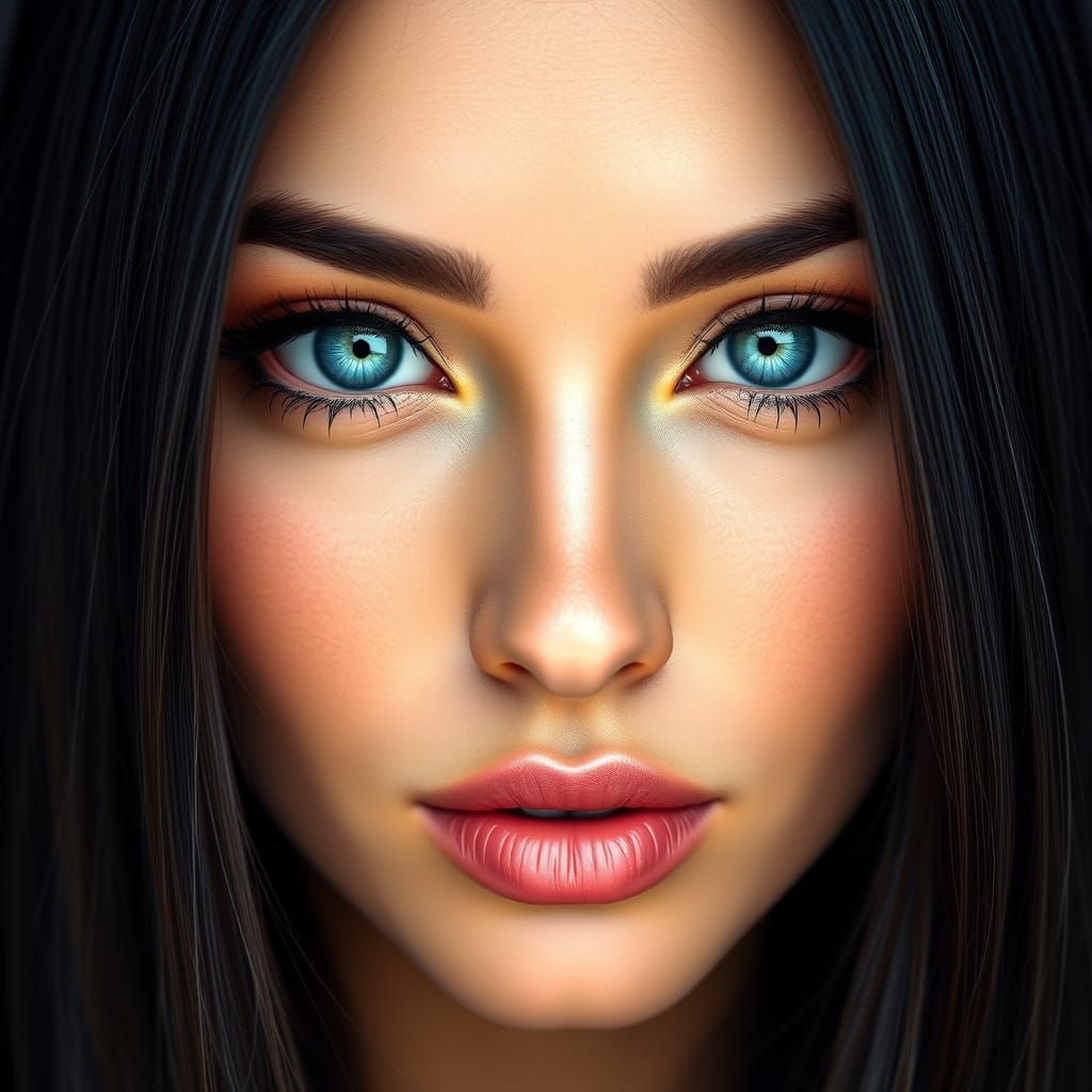 Photorealistic Portrait of a Beautiful Woman with Blue Eyes
