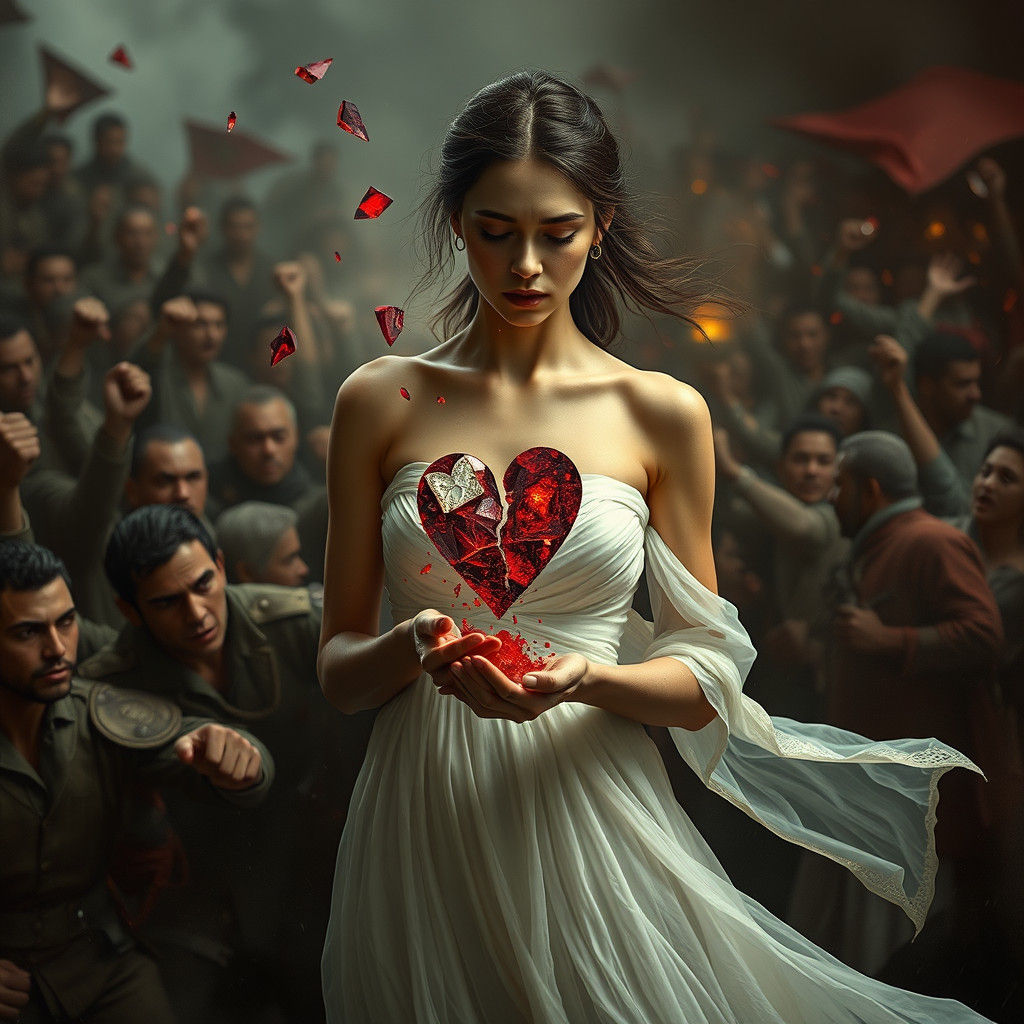 Woman with Shattered Heart in Fantasy Art Style