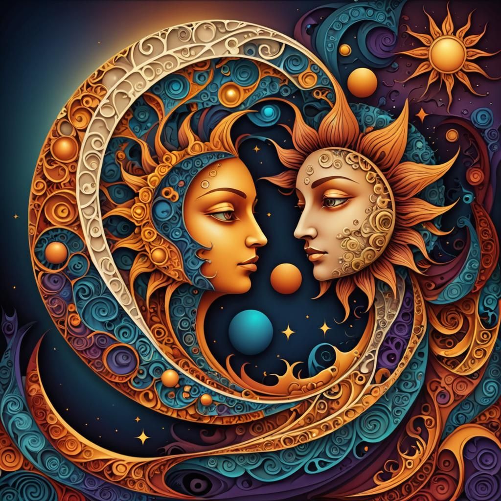 Abstract Duality: Moon and Sun in Deep Colors