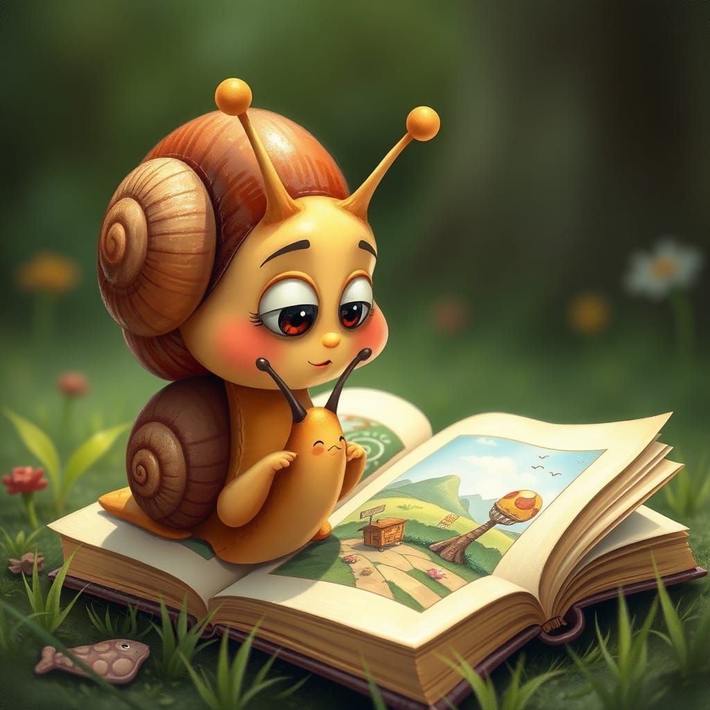 Curious Snail Reads a Picture Book