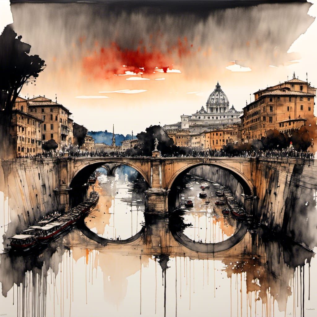 Lungotevere in Rome: Pen and Ink Art Brut