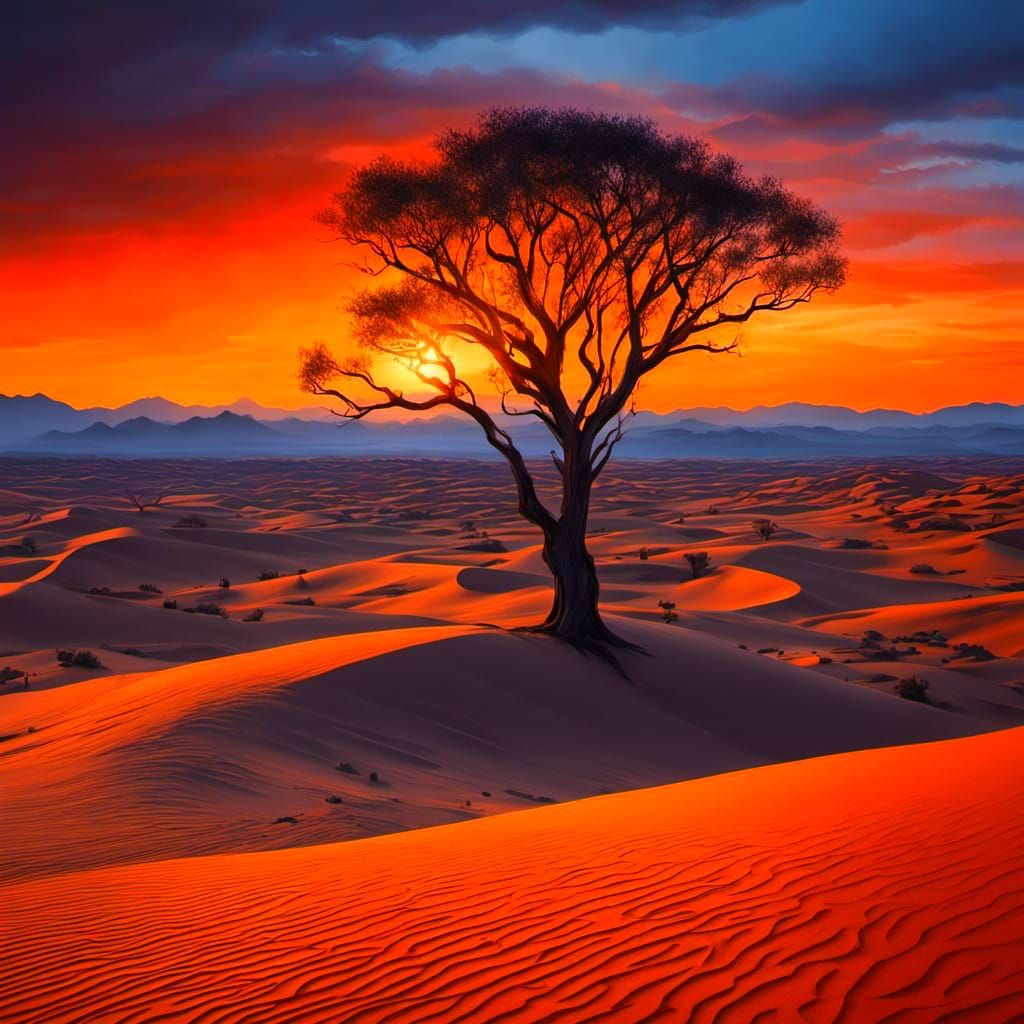 Surreal Orange Desert Landscape at Sunset