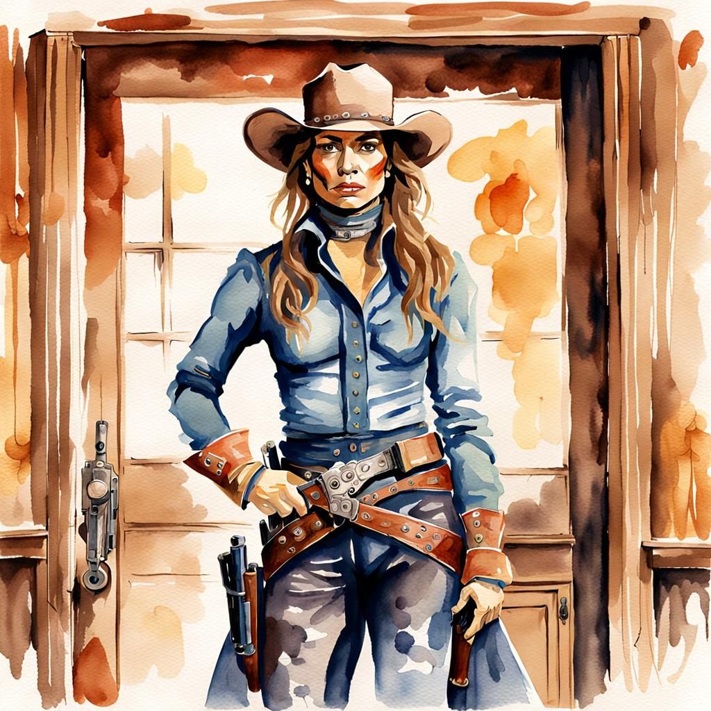 Western Gunfighter Portrait in Impressionism Watercolor