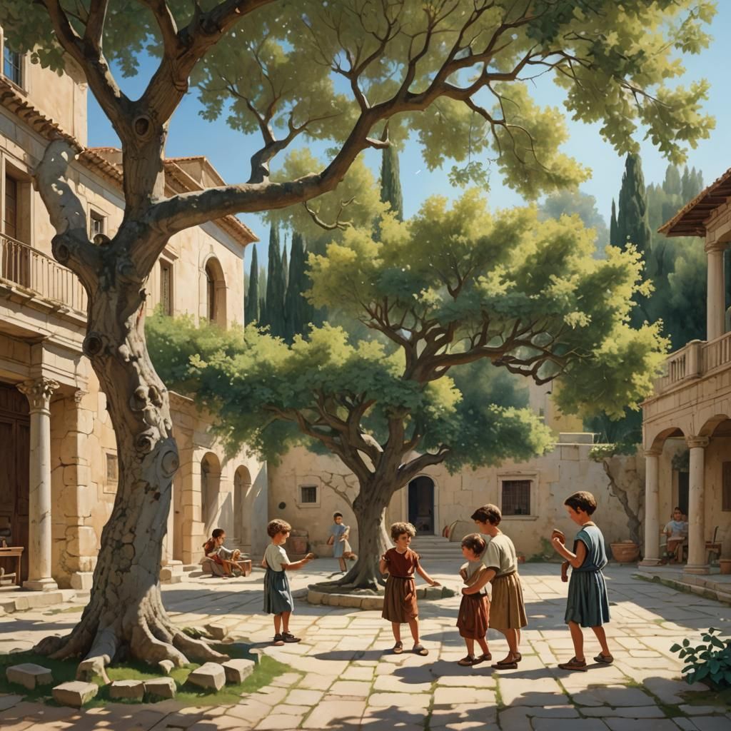 Children Playing in Ancient Greek Villa Courtyard