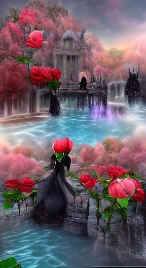 Ethereal Palace Pool with Black and Red Roses