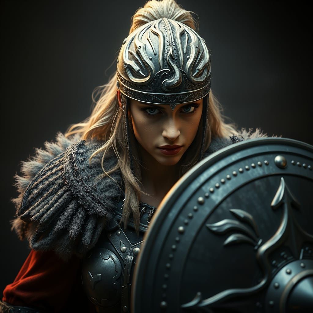 Viking Shield Maiden in Hyperrealistic Fine Art Style