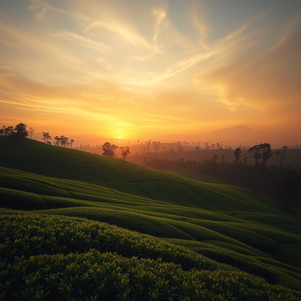 Sunrise view of tea Plantation, Malaysia